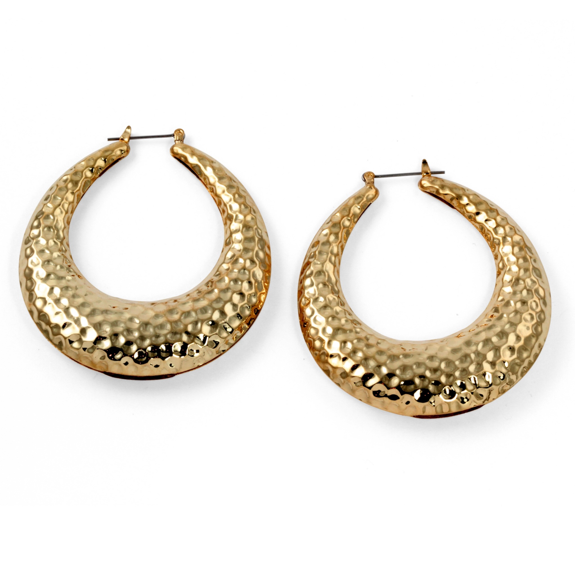 Gold Tone Hammered-Style Hoop Pierced Earrings