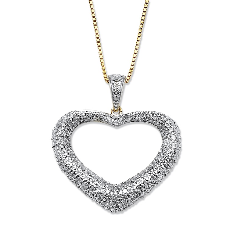 18k Gold over Sterling Silver Heart-Shaped Pav&eacute; Diamond Pendant