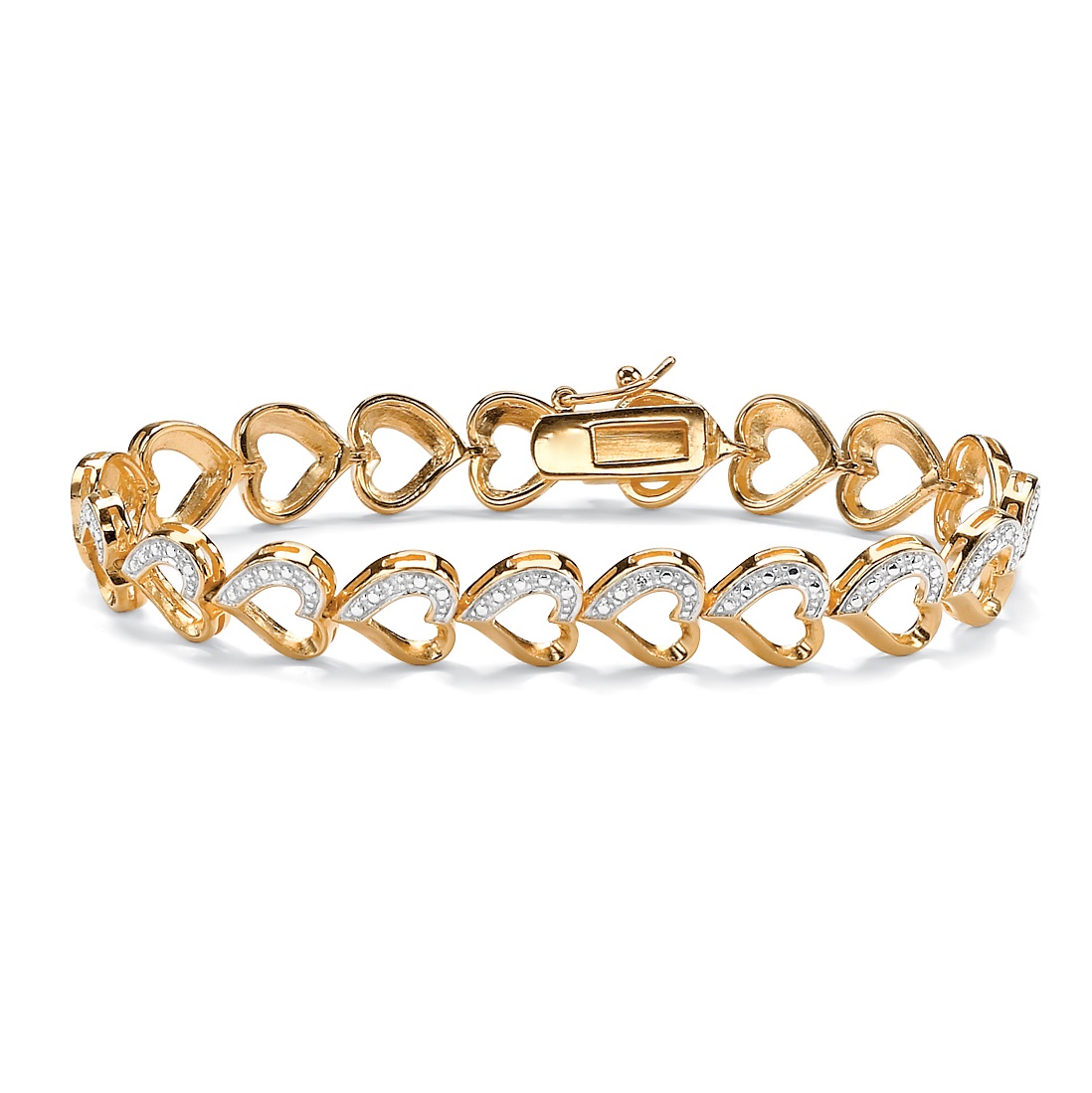 18k Gold over Sterling Silver Diamond Accent Heart-Link Bracelet