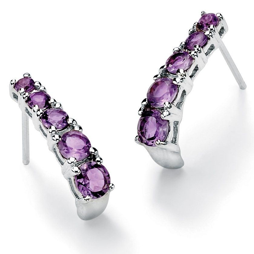 Sterling Silver Round Graduated Amethyst Pierced Earrings