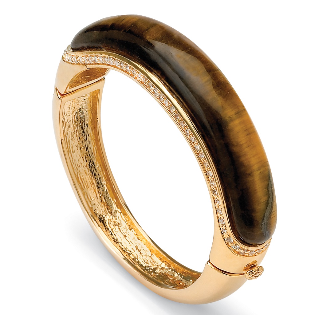 14k Gold-Plated Tiger's-Eye and Crystal Bangle Bracelet