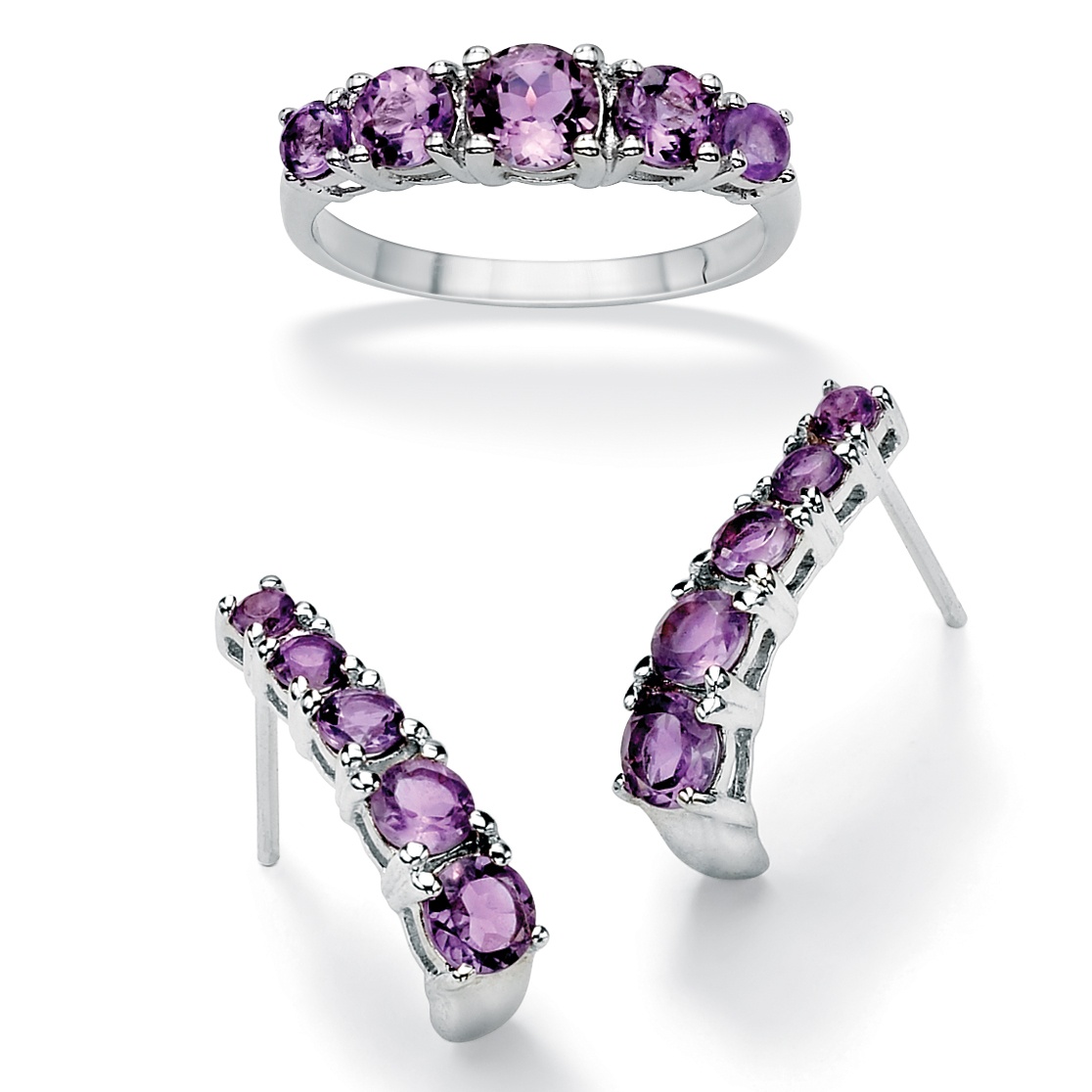 Sterling Silver Amethyst Ring and Pierced Earring Set