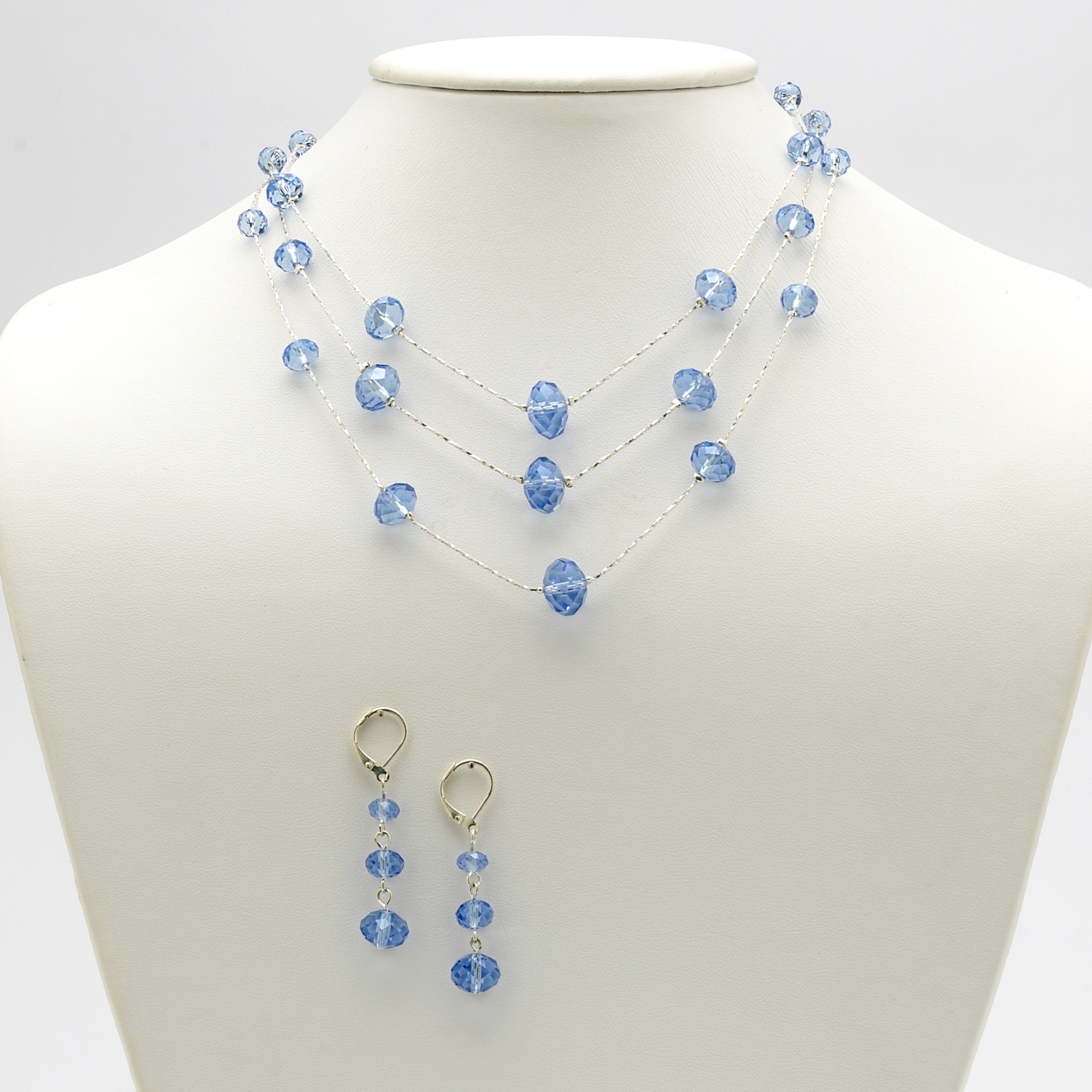 Oval-Cut Blue Austrian Crystal Silvertone Metal Waterfall-Style Necklace and Earrings Set