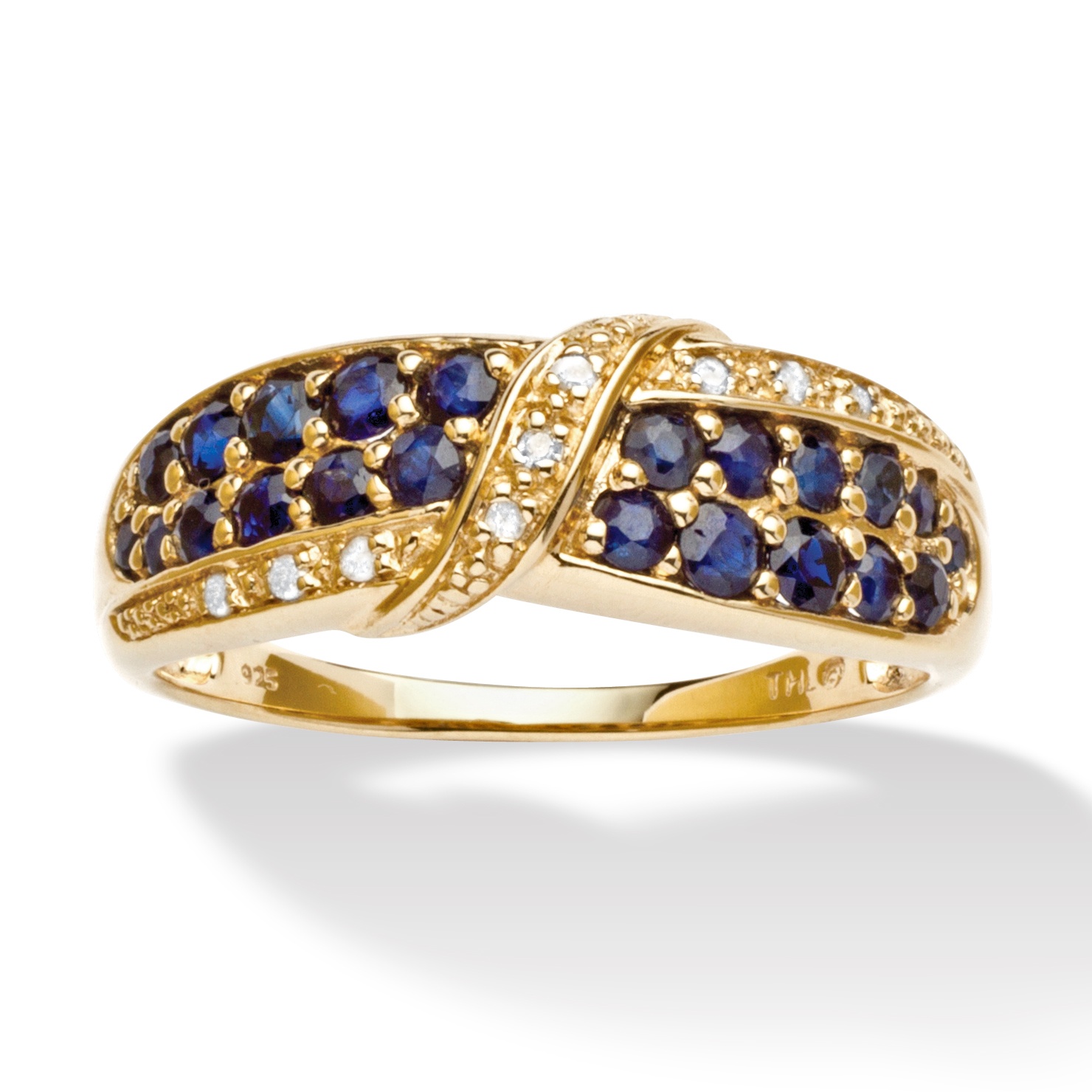 18k Gold over Sterling Silver Sapphire and Diamond Accent Ring