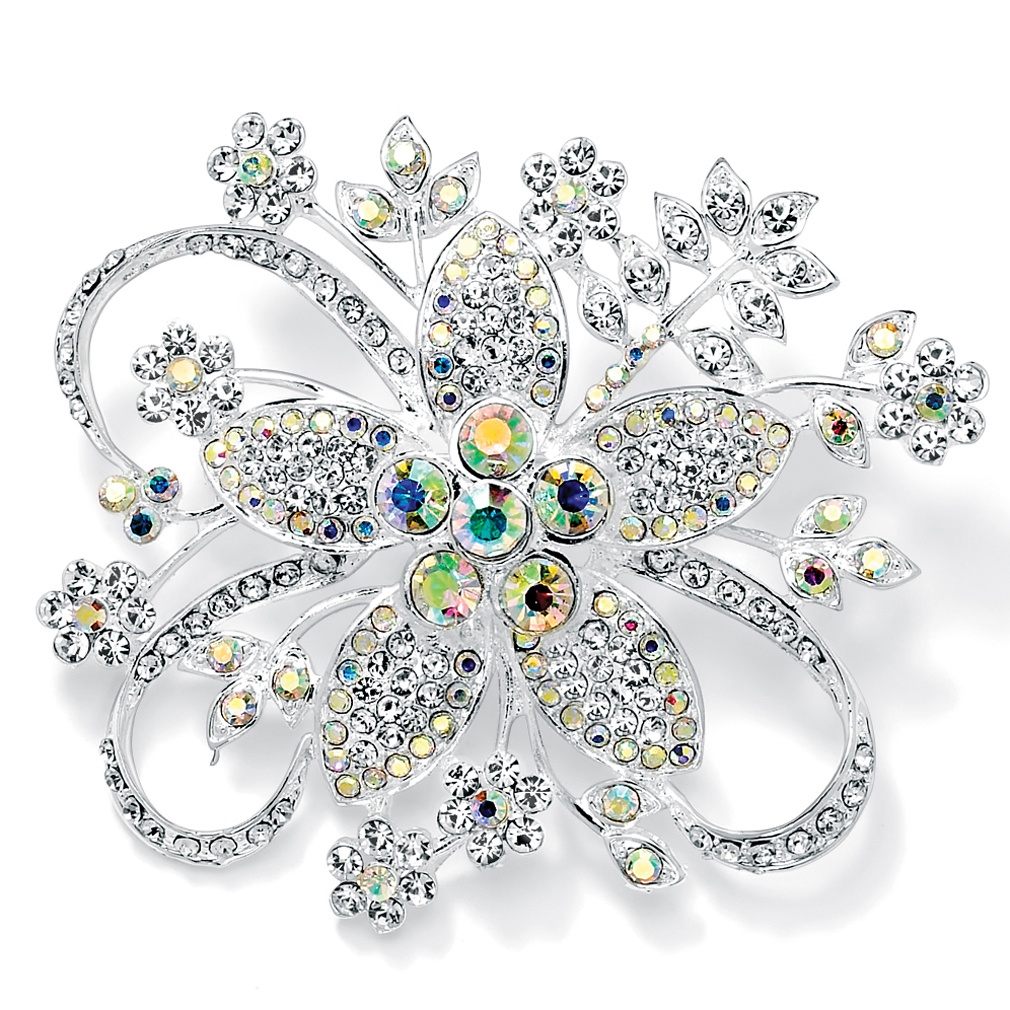 Silvertone Crystal Bouquet Pin