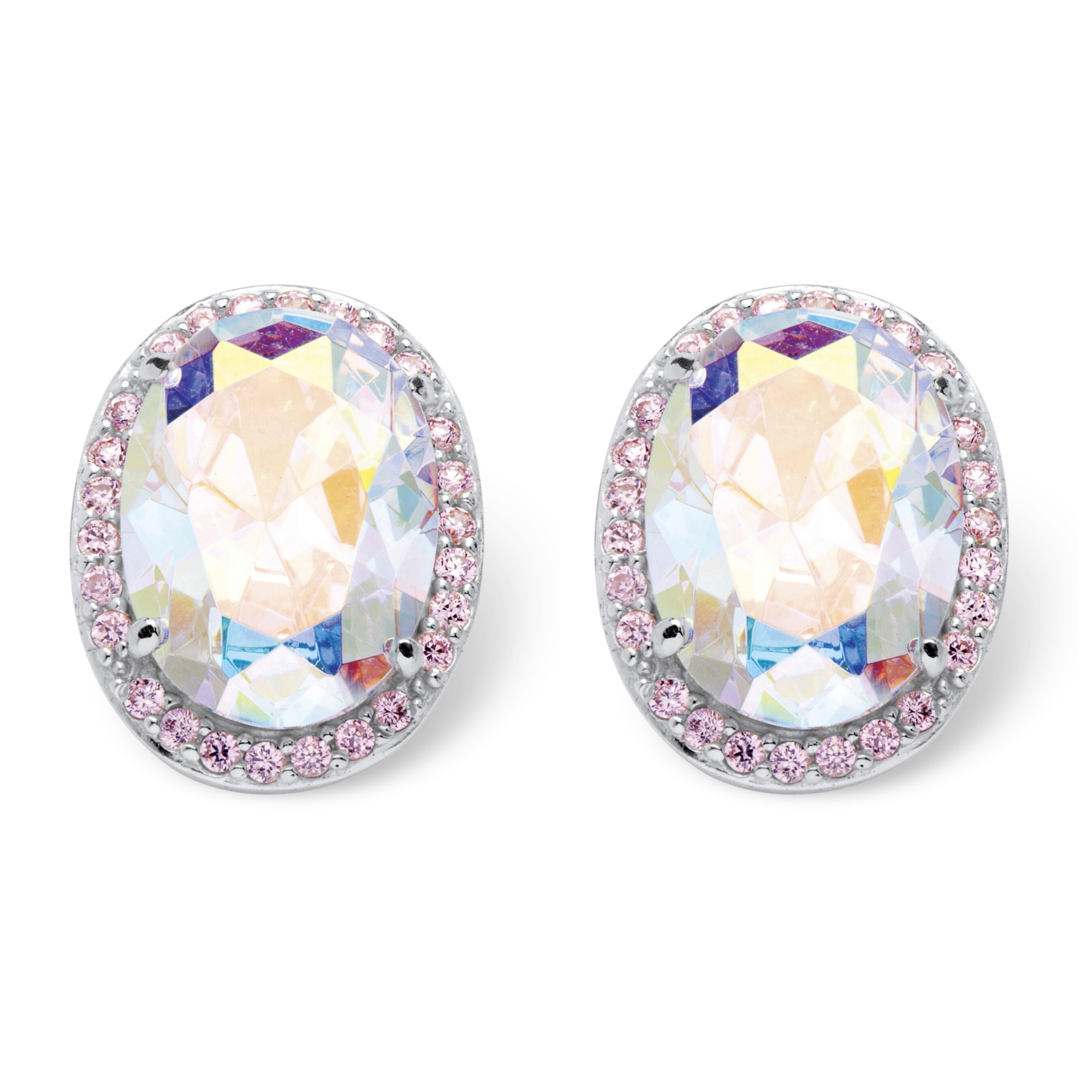 Sterling Silver Aurora Borealis and Pink DiamonUltra&trade; Cubic Zirconia ...