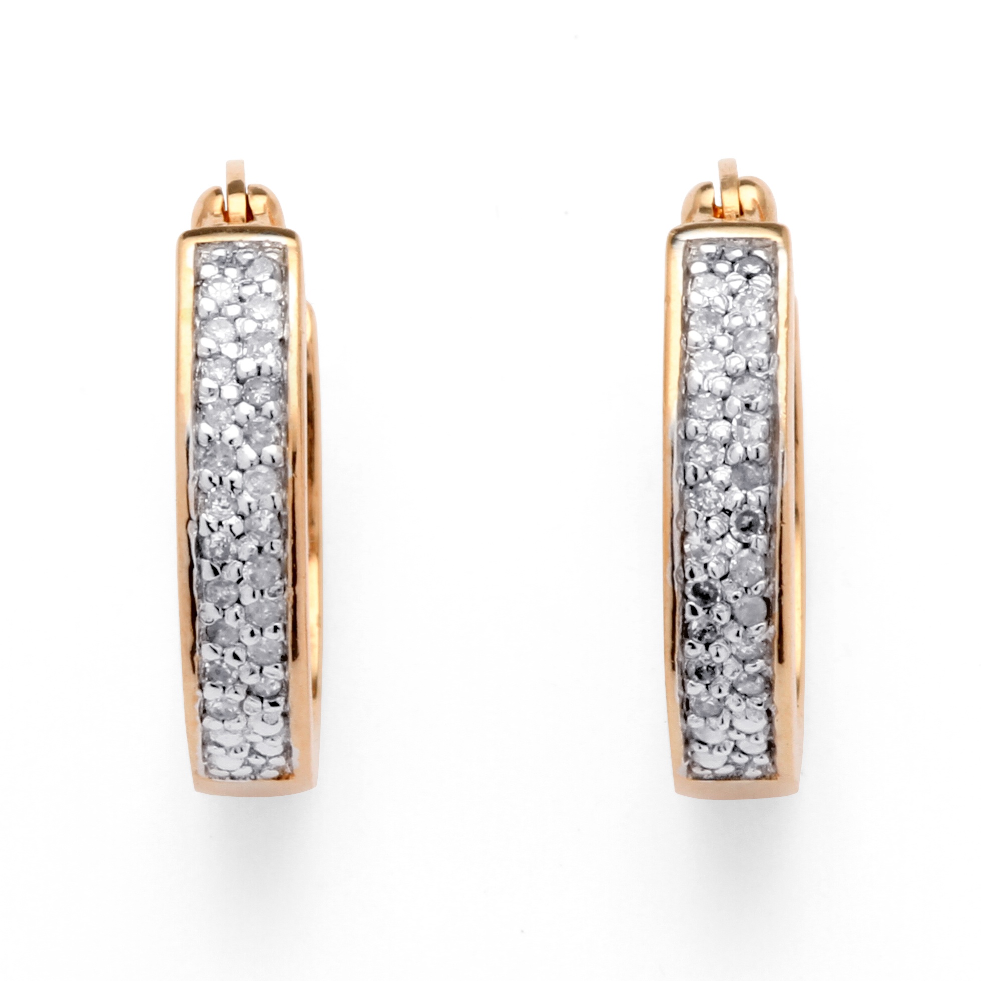 18k Gold over Sterling Silver Diamond Pav&eacute; Inside-Out Hoop Pierced ...