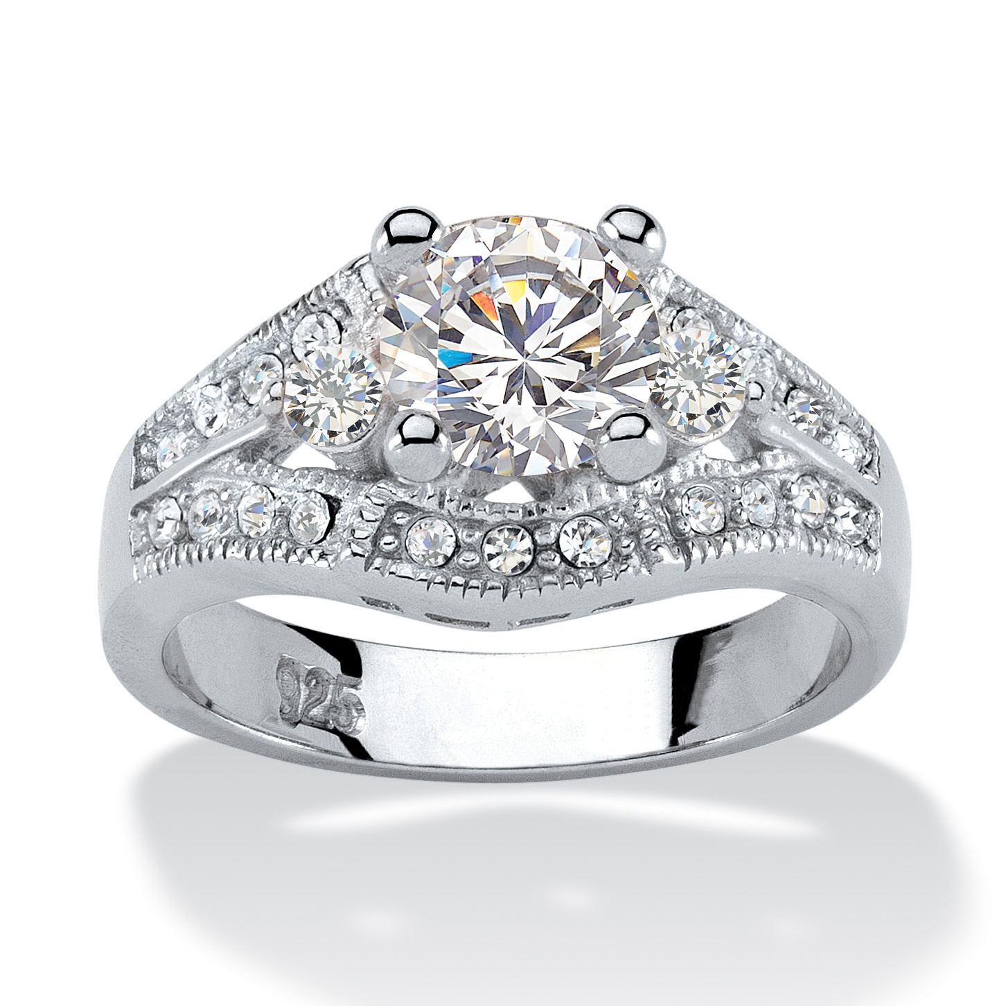 Platinum over Sterling Silver Round DiamonUltra&trade; Cubic Zirconia Women's...