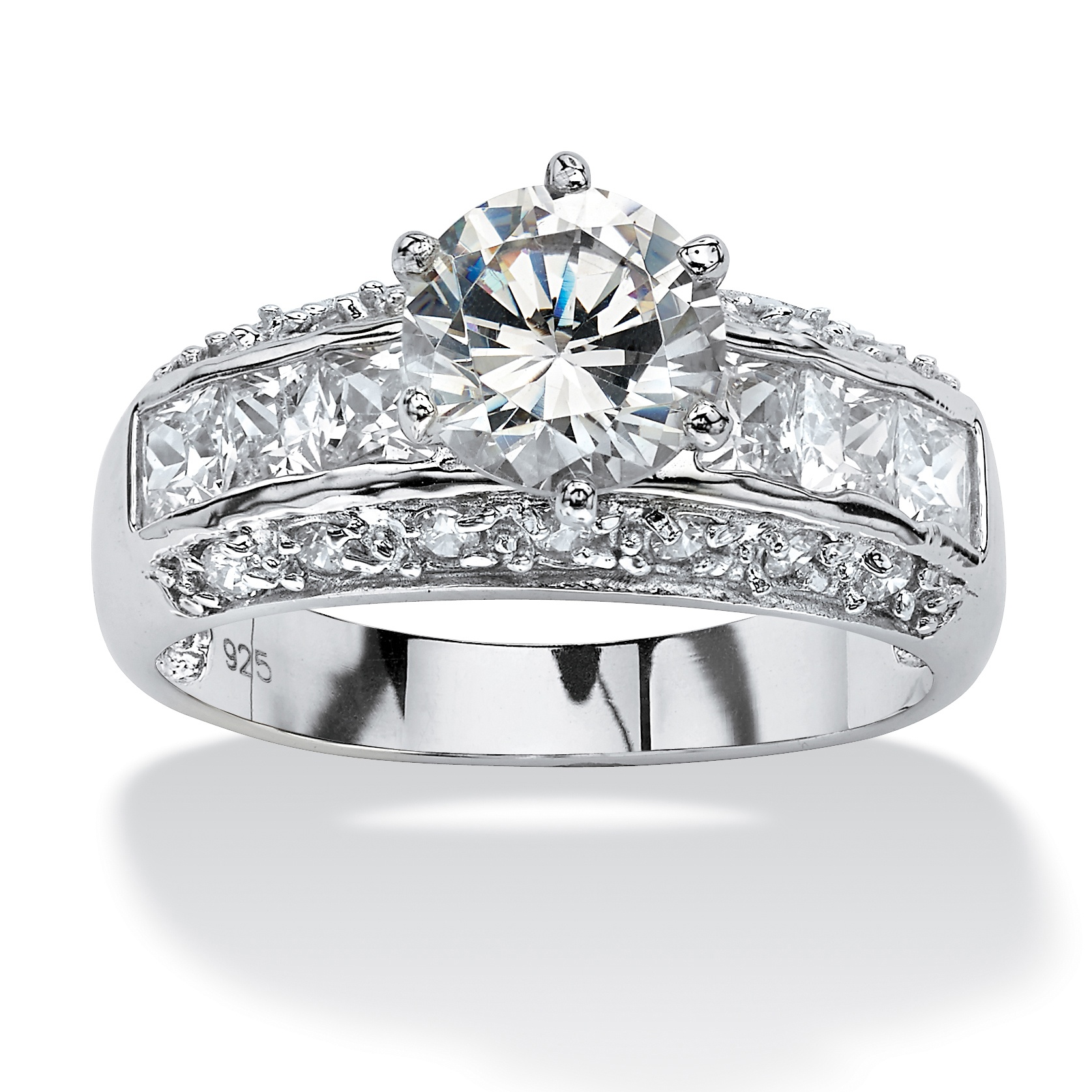 Platinum over Sterling Silver Round and Channel-Set Princess-Cut ...