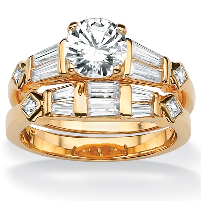 18k Gold over Sterling Silver Princess and Baguette-Cut DiamonUltra Cubic ...