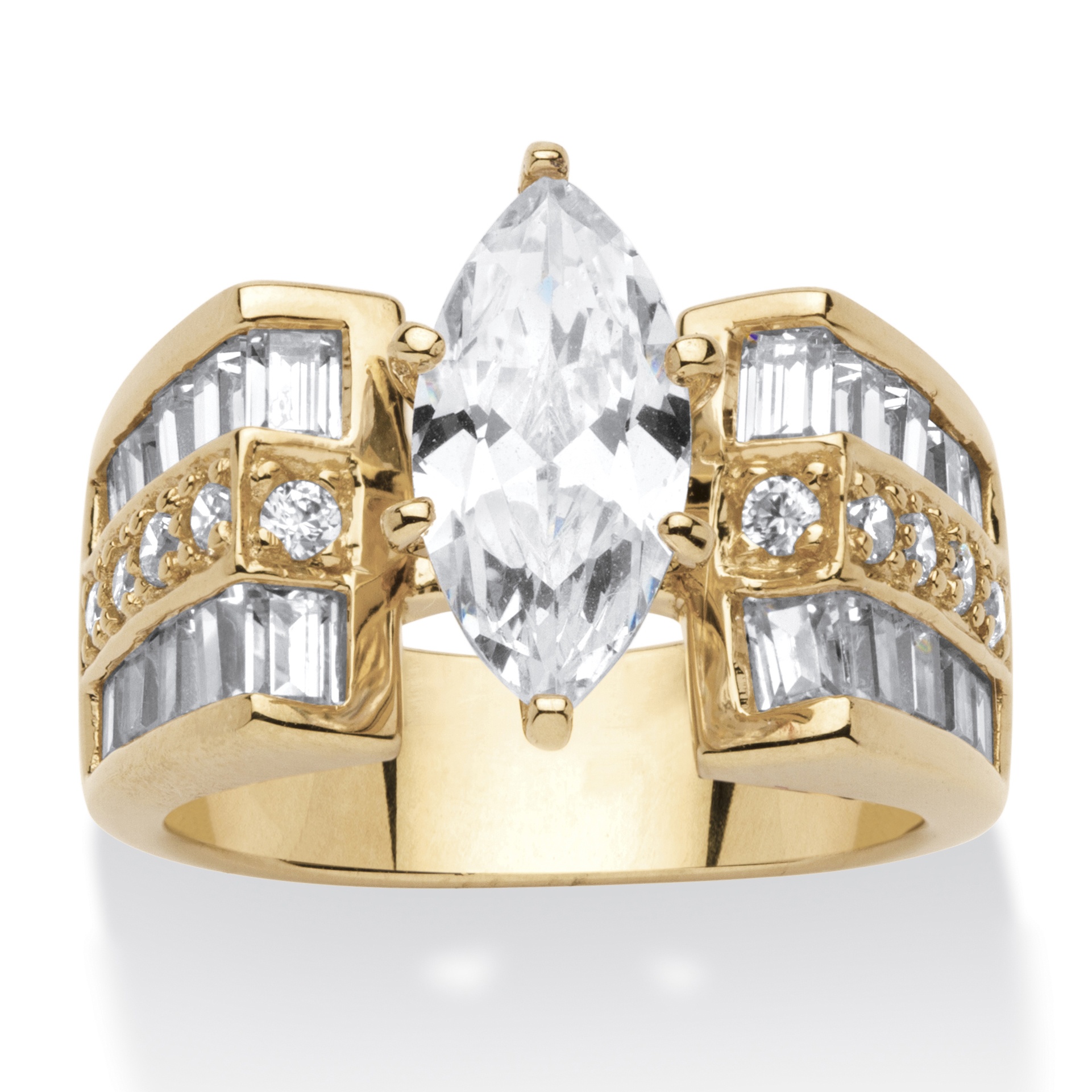 4 TCW Marquise-Cut Cubic Zirconia 14k Gold over Sterling Silver Ring