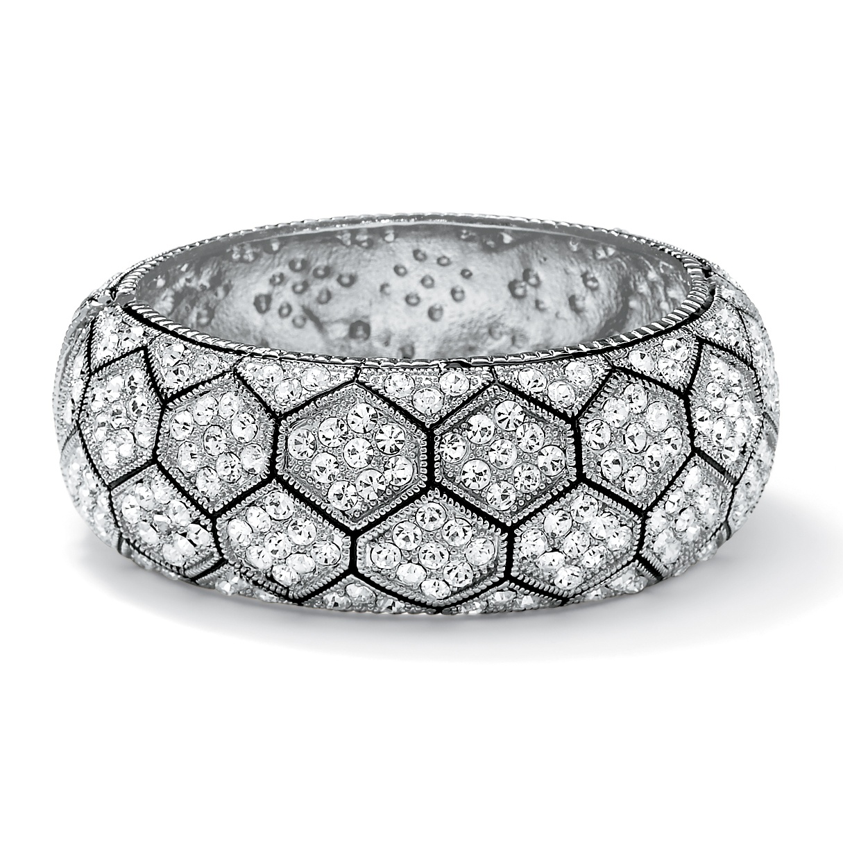 Silver Tone Multi-Crystal Hexagon-Shaped Bangle Bracelet