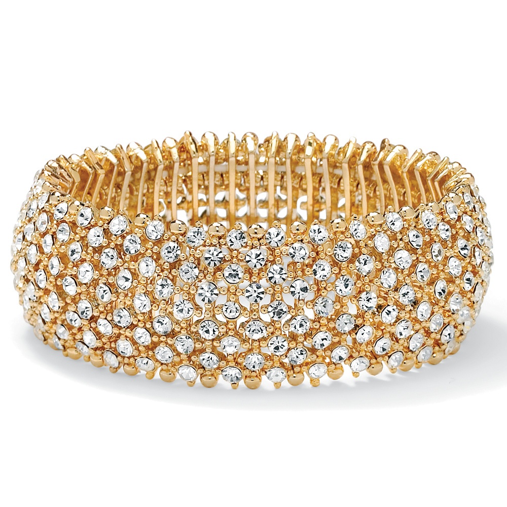 14k Gold-Plated White Multi-Crystal Stretch Bracelet