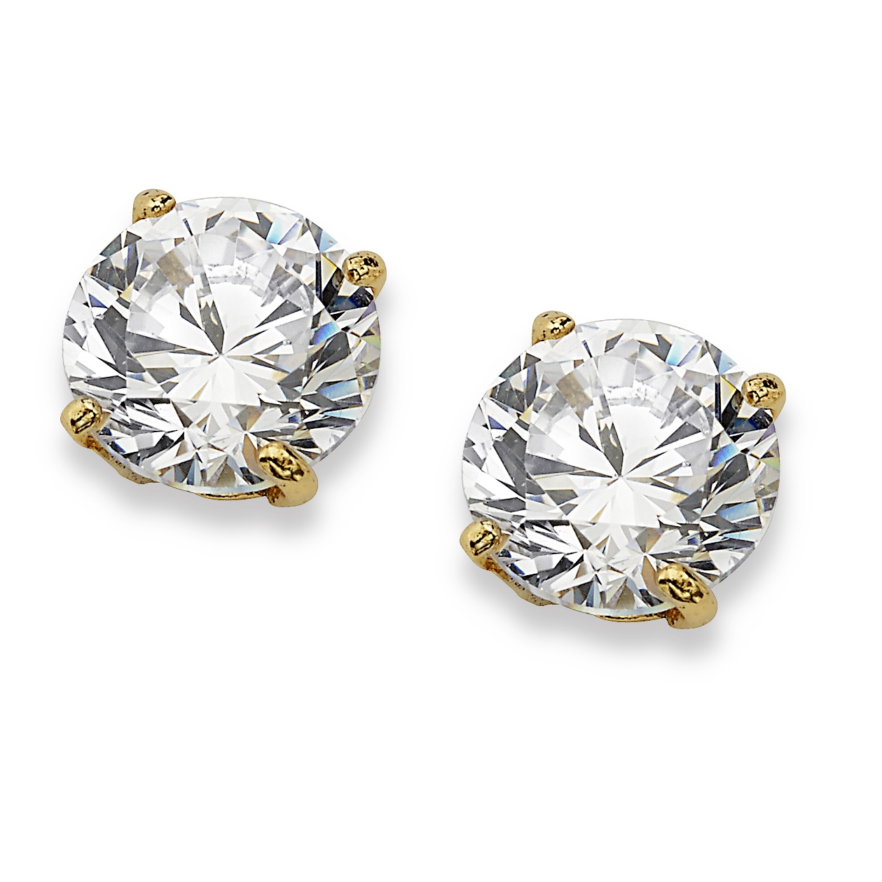 10k Gold Round DiamonUltra&trade; Cubic Zirconia Stud Pierced Earrings