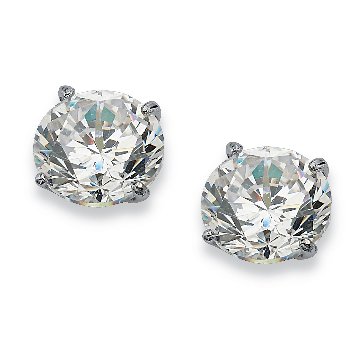 10k White Gold Round DiamonUltra&trade; Cubic Zirconia Stud Pierced Earrings