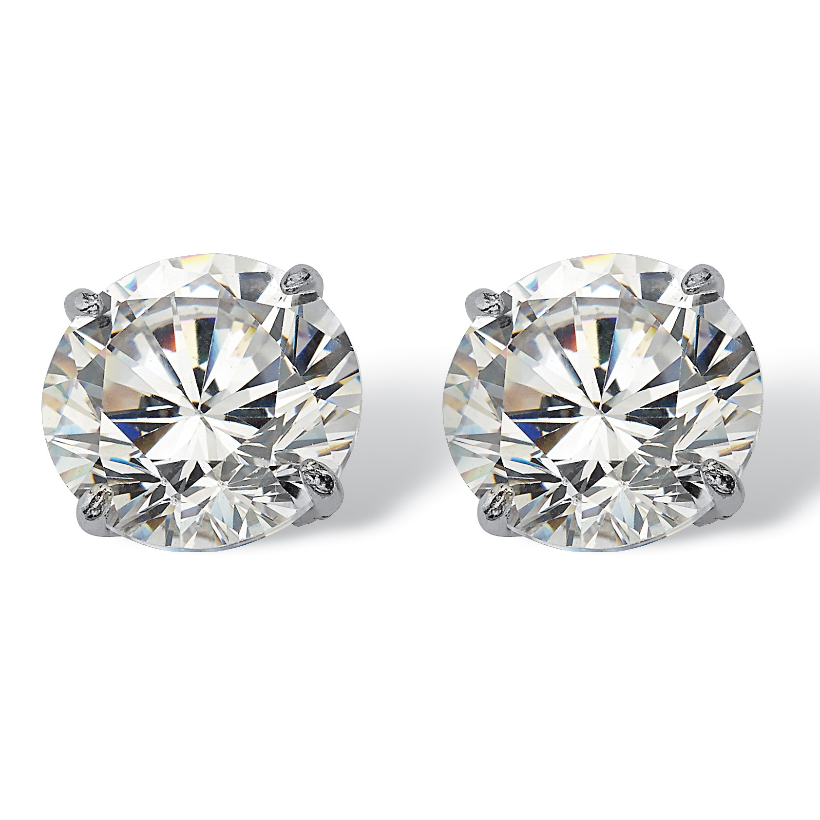 10k White Gold Round DiamonUltra&trade; Cubic Zirconia Stud Earrings
