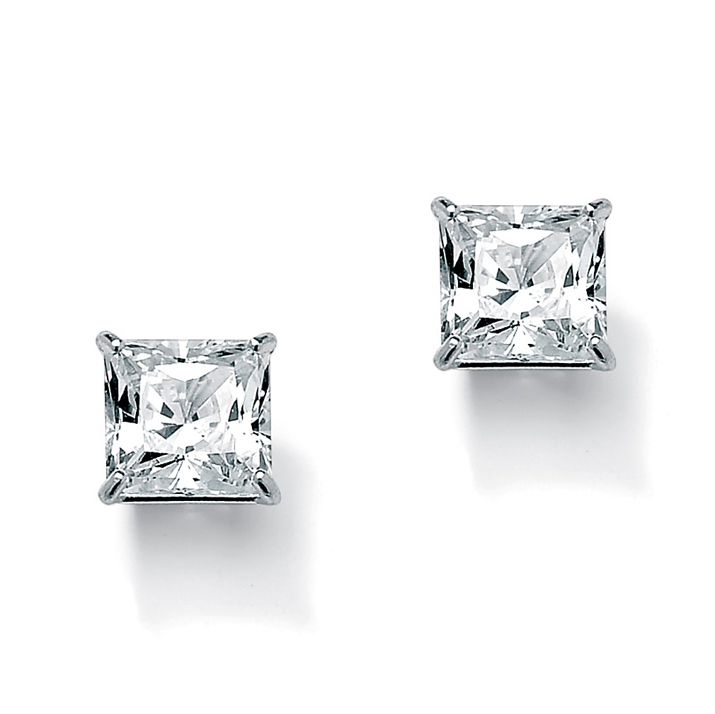 10k White Gold DiamonUltra&trade; Princess-Cut Cubic Zirconia Stud Earrings