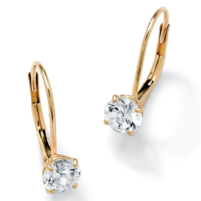 10k Gold Round DiamonUltra&trade; Cubic Zirconia Solitaire Pierced Earrings