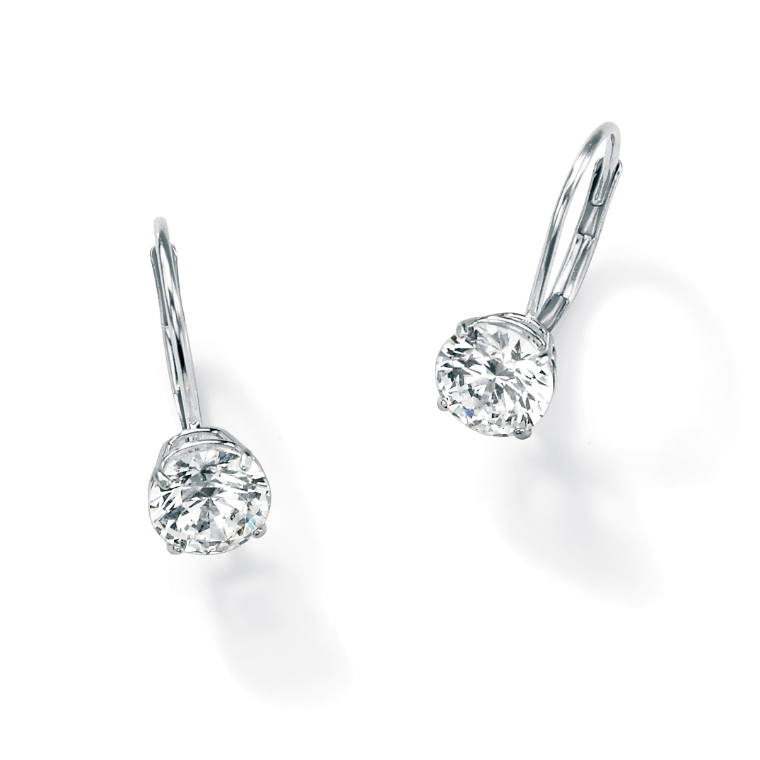 10k White Gold Round-Cut DiamonUltra&trade; Cubic Zirconia Pierced Earrings