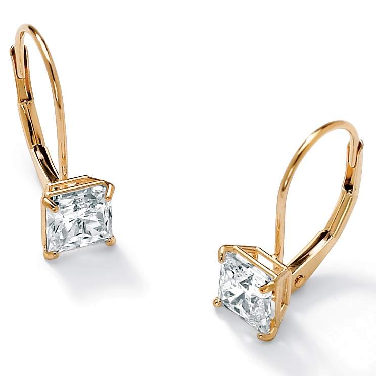 10k Gold Princess-Cut DiamonUltra&trade; Solitaire Cubic Zirconia Pierced ...