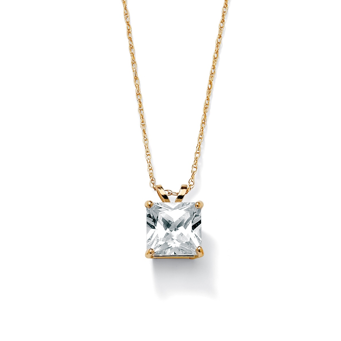 10k Gold Square Princess-Cut DiamonUltra&trade; Cubic Zirconia Solitaire Pendant