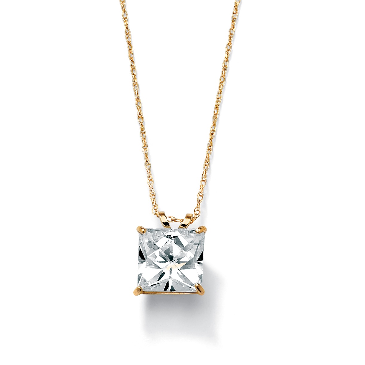 10k Gold Princess-Cut DiamonUltra&trade; Cubic Zirconia Solitaire Pendant