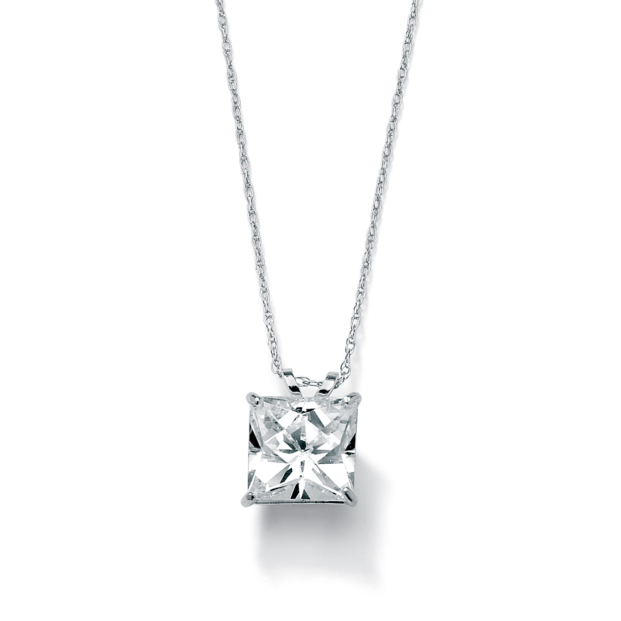 10k White Gold DiamonUltra&trade; Square CZ Solitaire Pendant