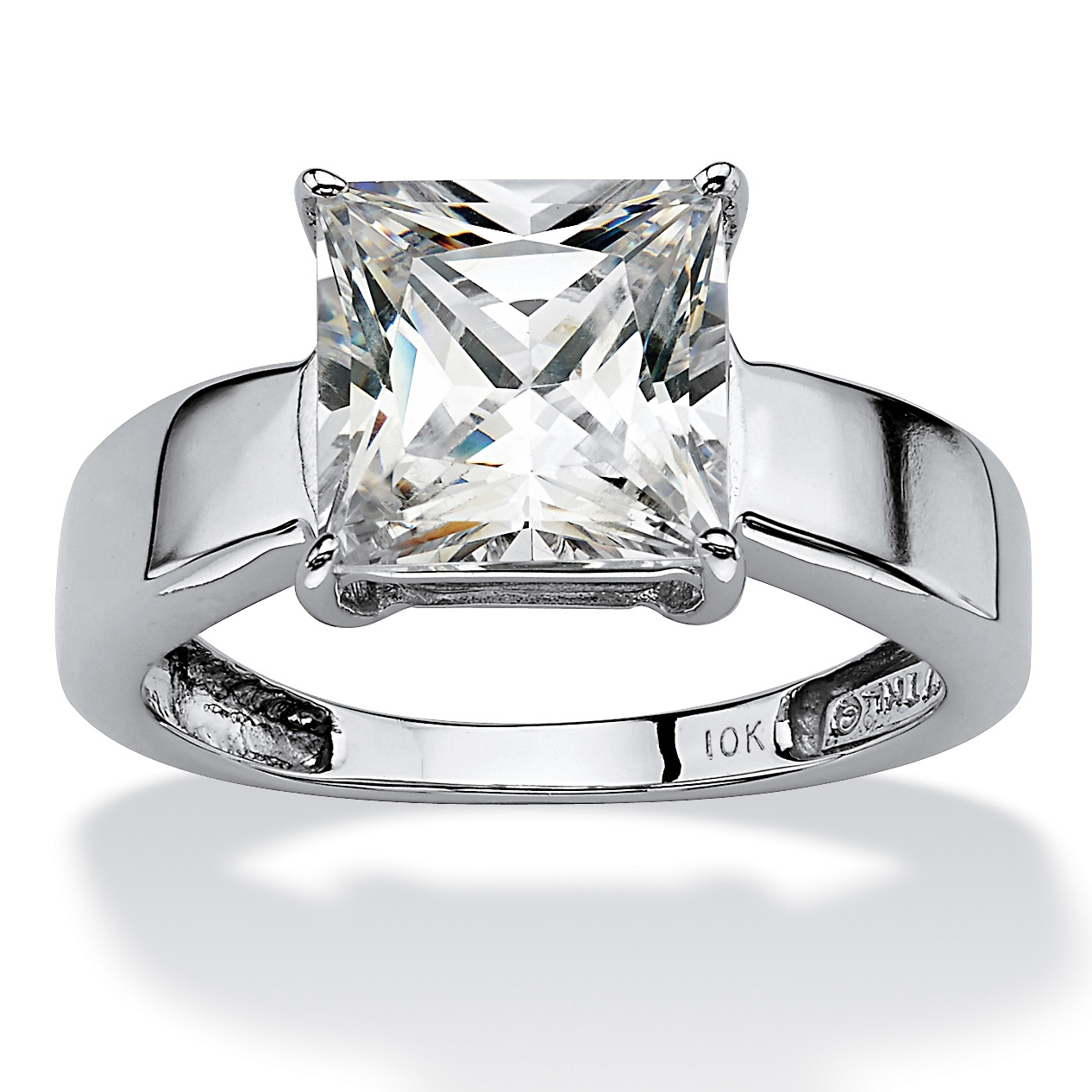 10k White Gold Square DiamonUltra&trade; Cubic Zirconia Solitaire Ring