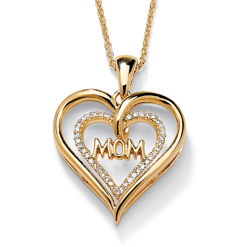 18k Gold over Sterling Silver Diamond Heart-Shaped "Mom" Pendant ...