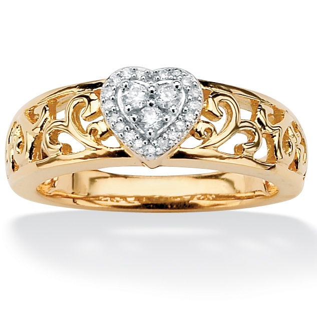 18k Gold over Sterling Silver Heart-Shaped Diamond Ring