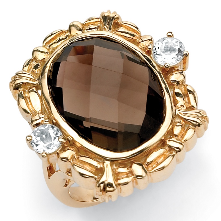 18k Gold over Sterling Silver Smoky Quartz Women's Ring