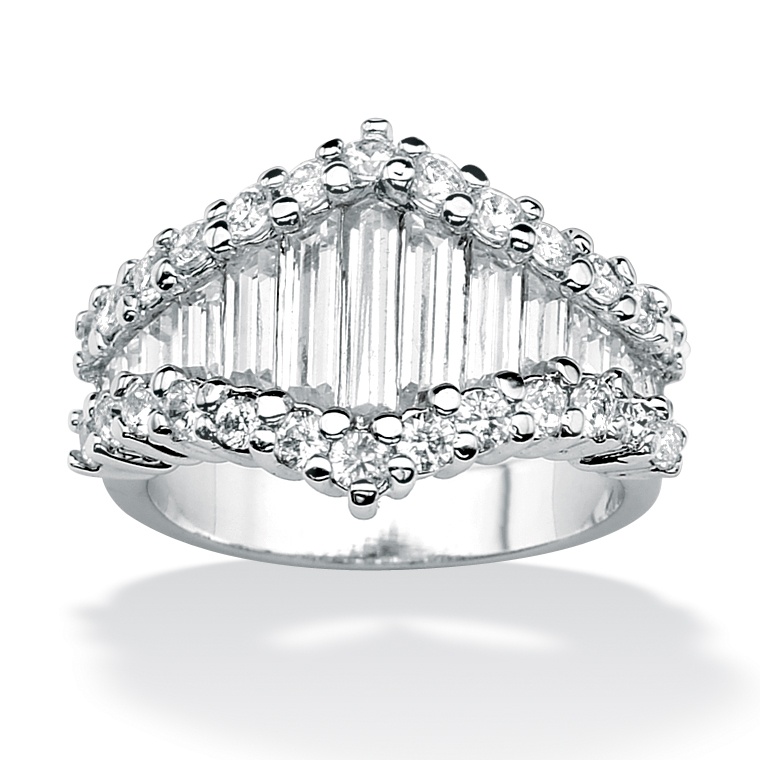 Platinum over Sterling Silver Baguette and Round DiamonUltra&trade; Cubic ...