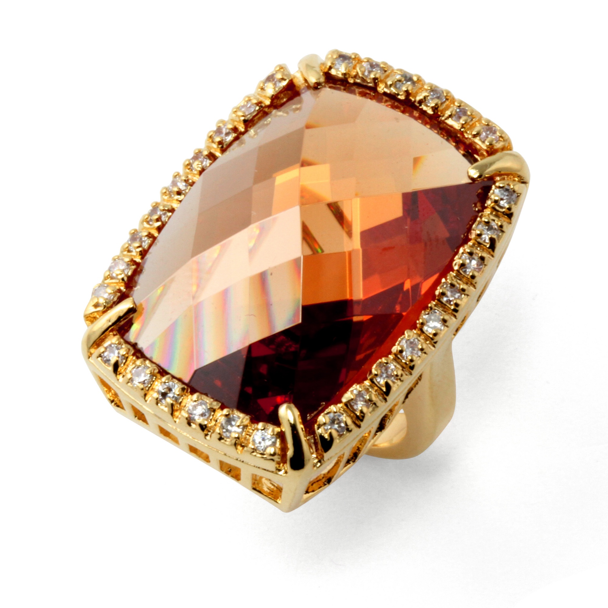 14k Gold-Plated Multi-Faceted Champagne DiamonUltra Cubic Zirconia Ring