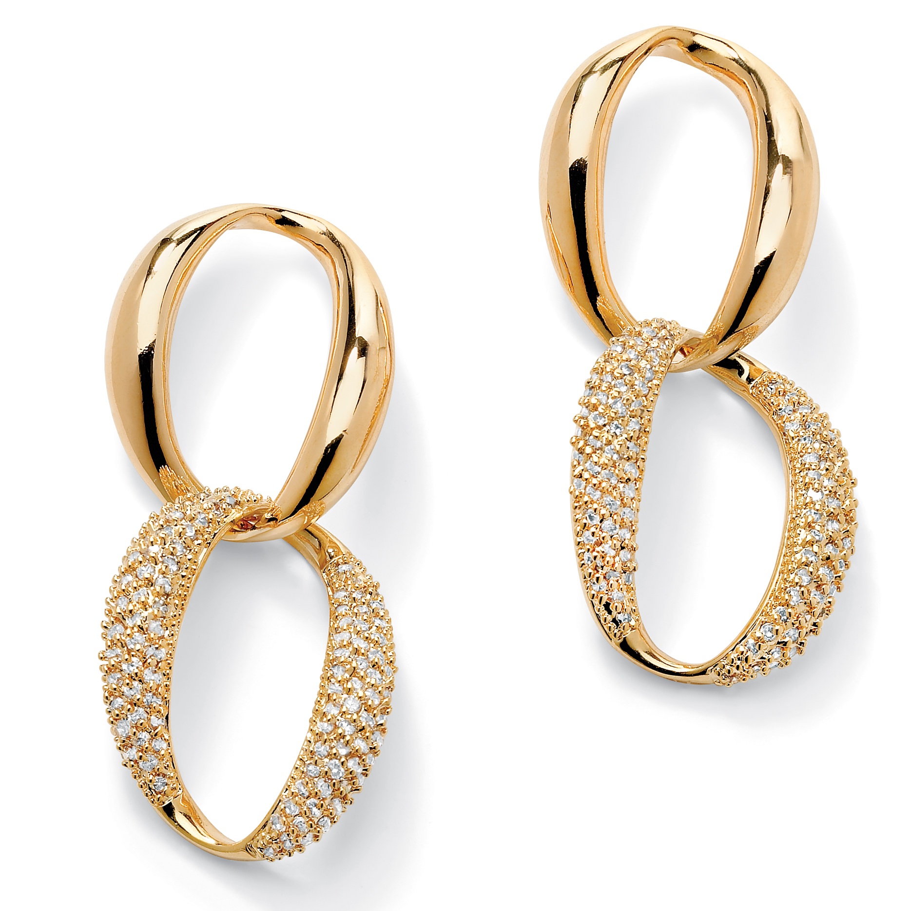 14K Gold-Plated DiamonUltra&trade; Cubic Zirconia Pav&eacute; Pierced Earrings