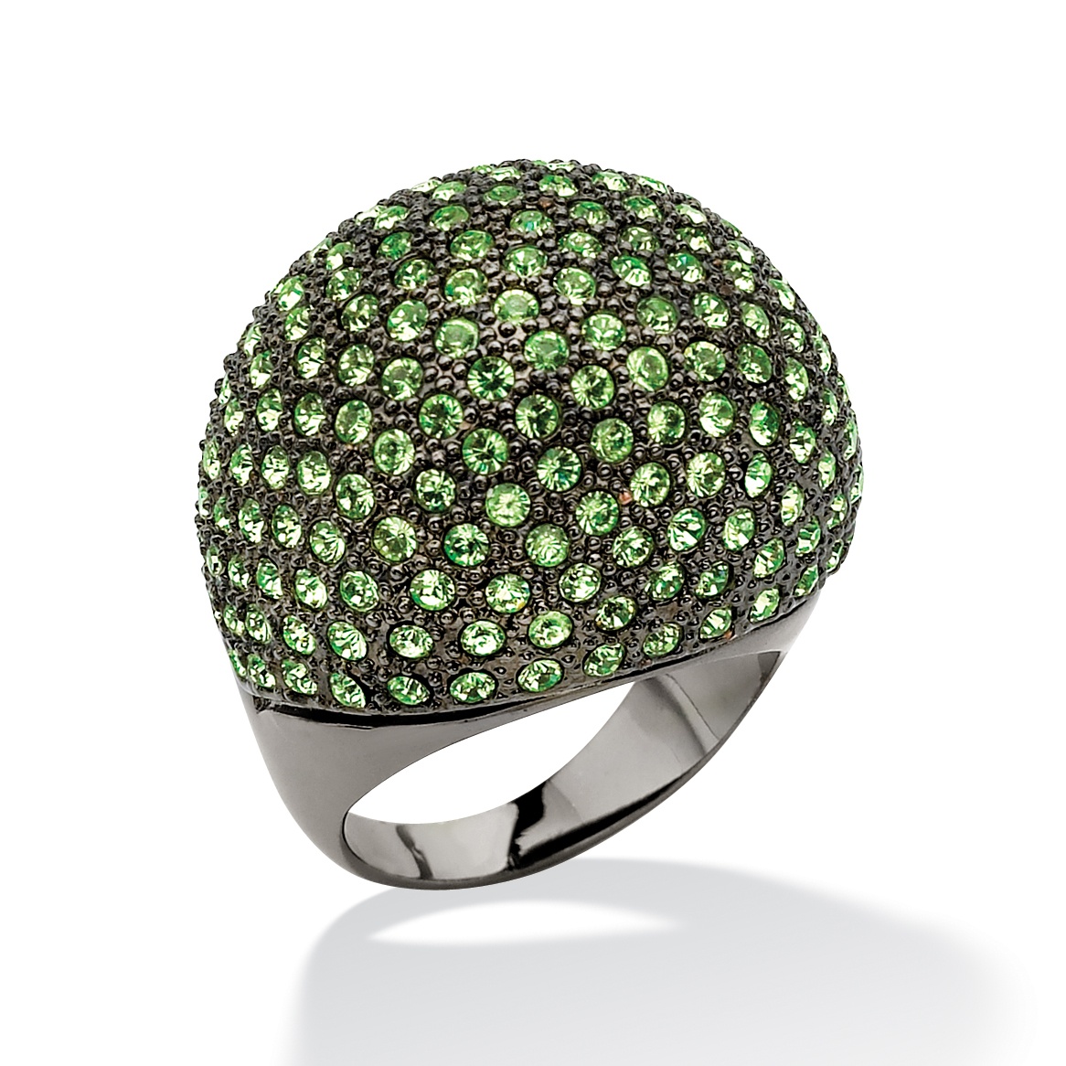 Black Ruthenium Finish Peridot-Colored Crystal Dome Ring