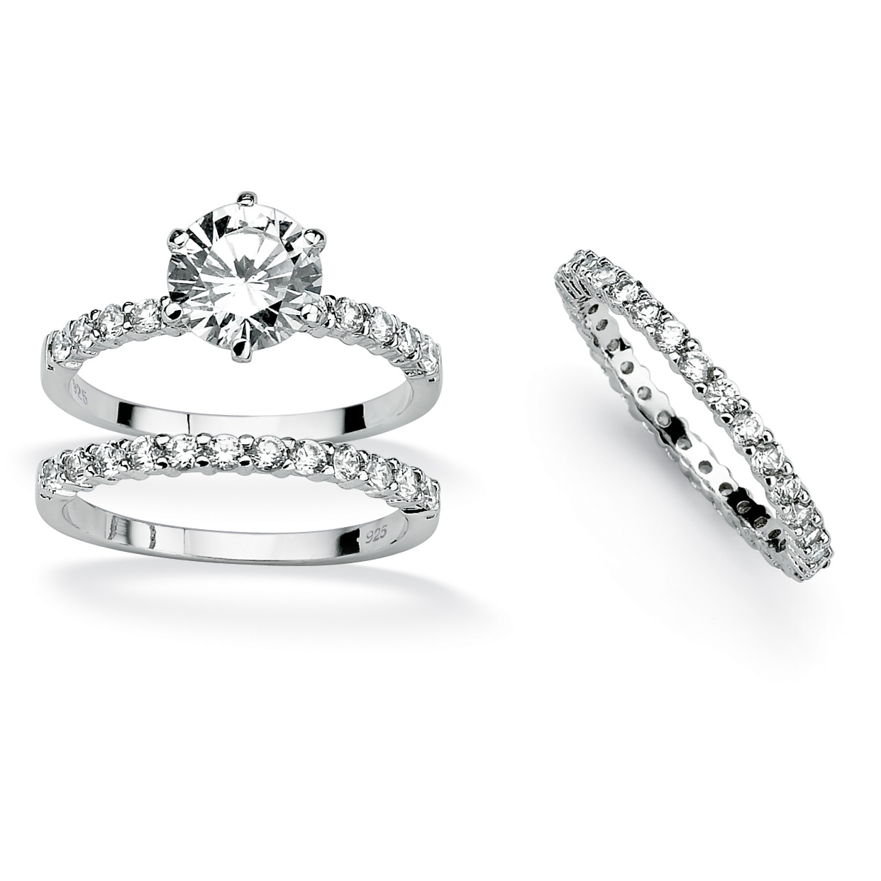 Platinum over SS DiamonUltra&trade; Cubic Zirconia Ring Set with BONUS Ring