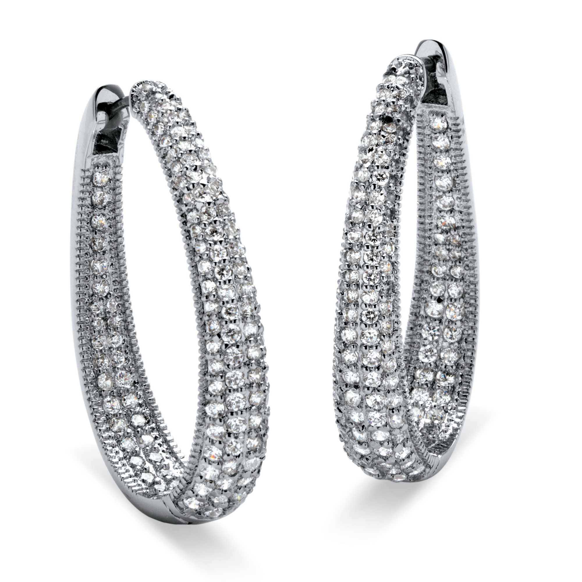 Silver Tone Oval Inside-Out DiamonUltra&trade; Cubic Zirconia Huggie Hoop ...