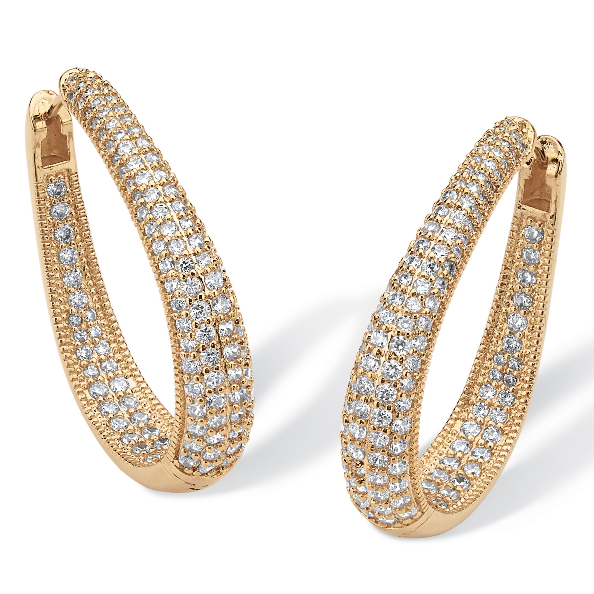 14k Gold-Plated Oval Inside-Out DiamonUltra&trade; Cubic Zirconia Huggie Hoop...