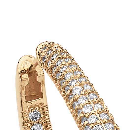 14k Gold Plated Oval Inside Out DiamonUltra™ Cubic Zirconium Huggie 
