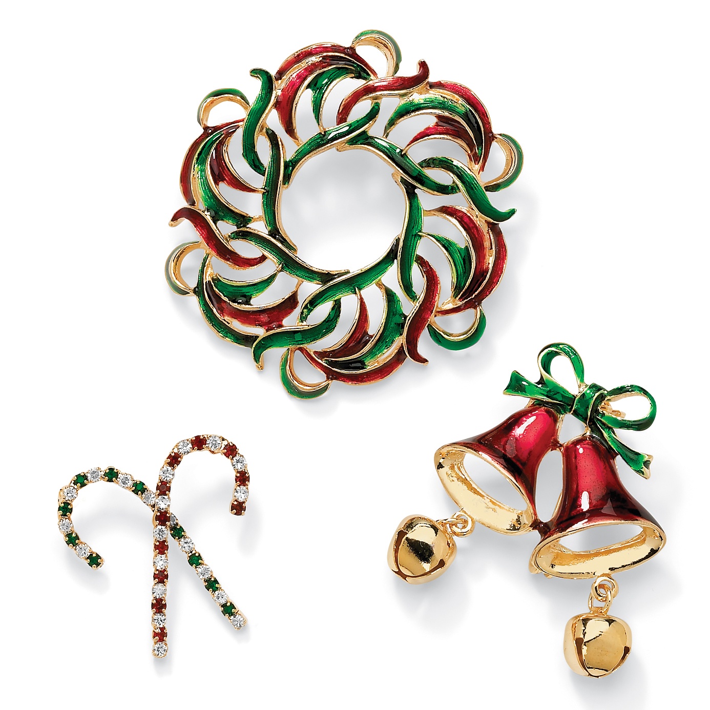 Gold Tone Enamel Pin Set Crystal Accents