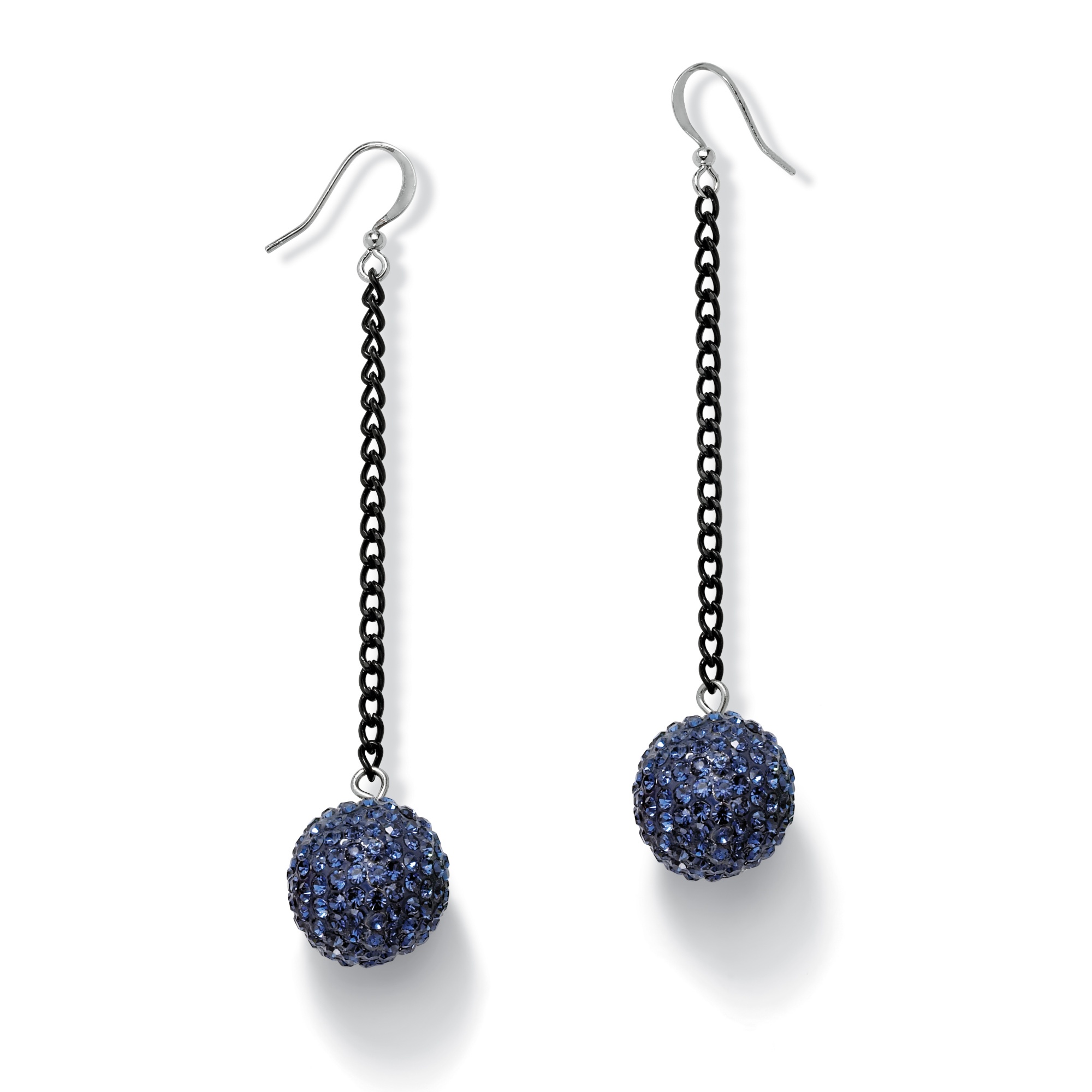 Black Ruthenium Finish Blue Multi-Crystal Pierced Earrings
