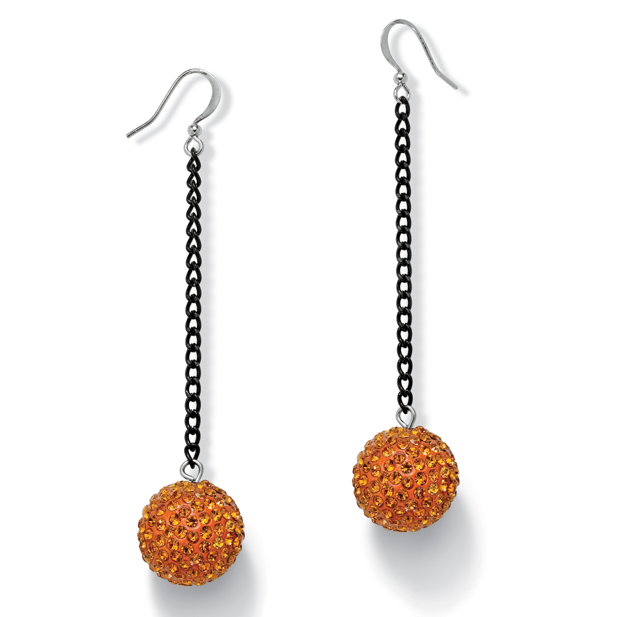 Black Ruthenium Finish Orange Multi-Crystal Pierced Earrings