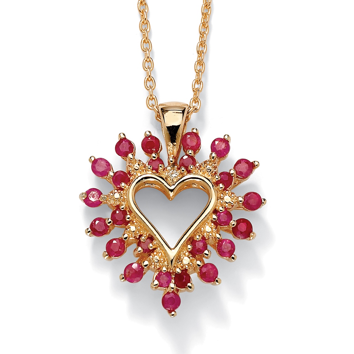 Gold Over Silver Ruby and White Topaz Pendant (Women's)