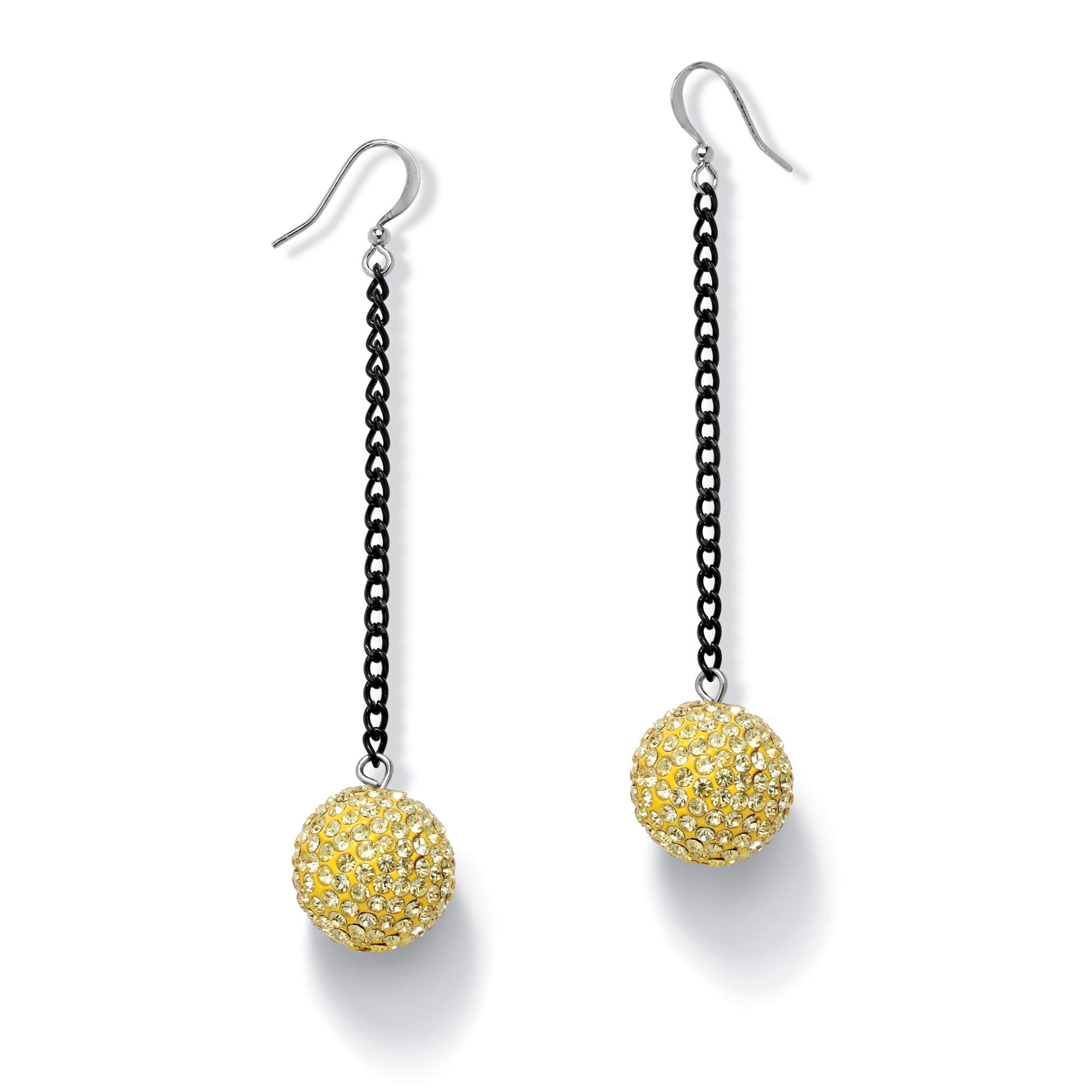 Black Ruthenium Finish Yellow Multi-Crystal Pierced Earrings