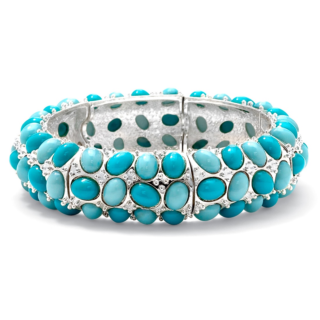 Silvertone Metal Simulated Turquoise Stretch Bracelet