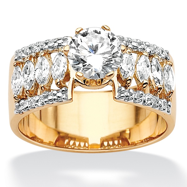 18k Gold over Sterling Silver Marquise-Cut and Round DiamonUltra CZ Accents Ring
