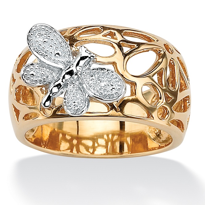 Tutone. 18k Gold over Sterling Silver Diamond Accent Butterfly Multi-Circle ...