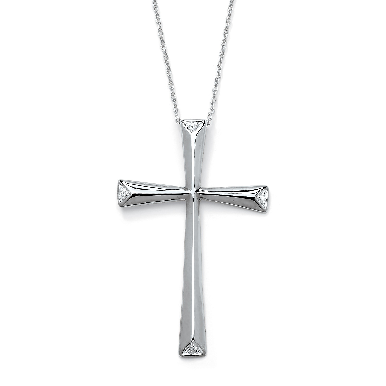 10k White Gold Diamond Accent Cross Pendant and Chain