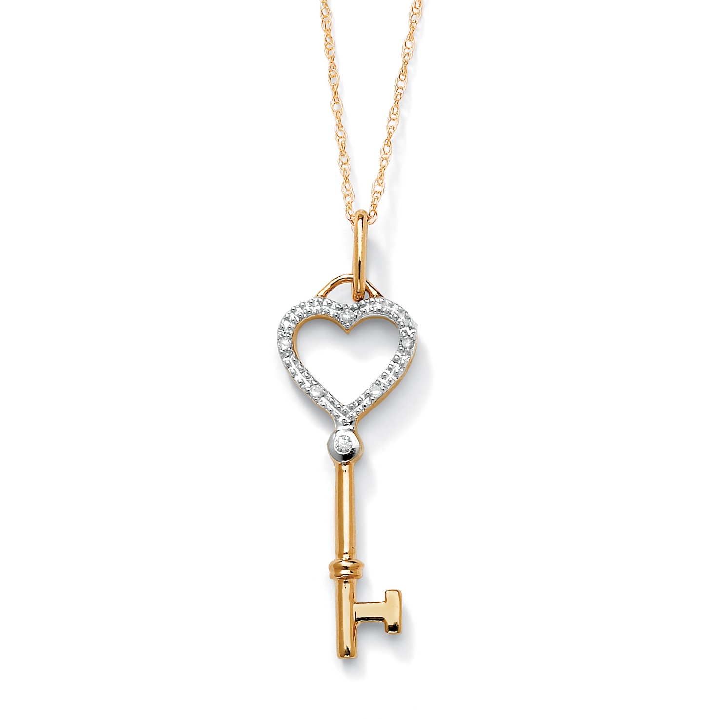 Tutone 10k Gold Diamond Accent Heart-Shaped Key Pendant