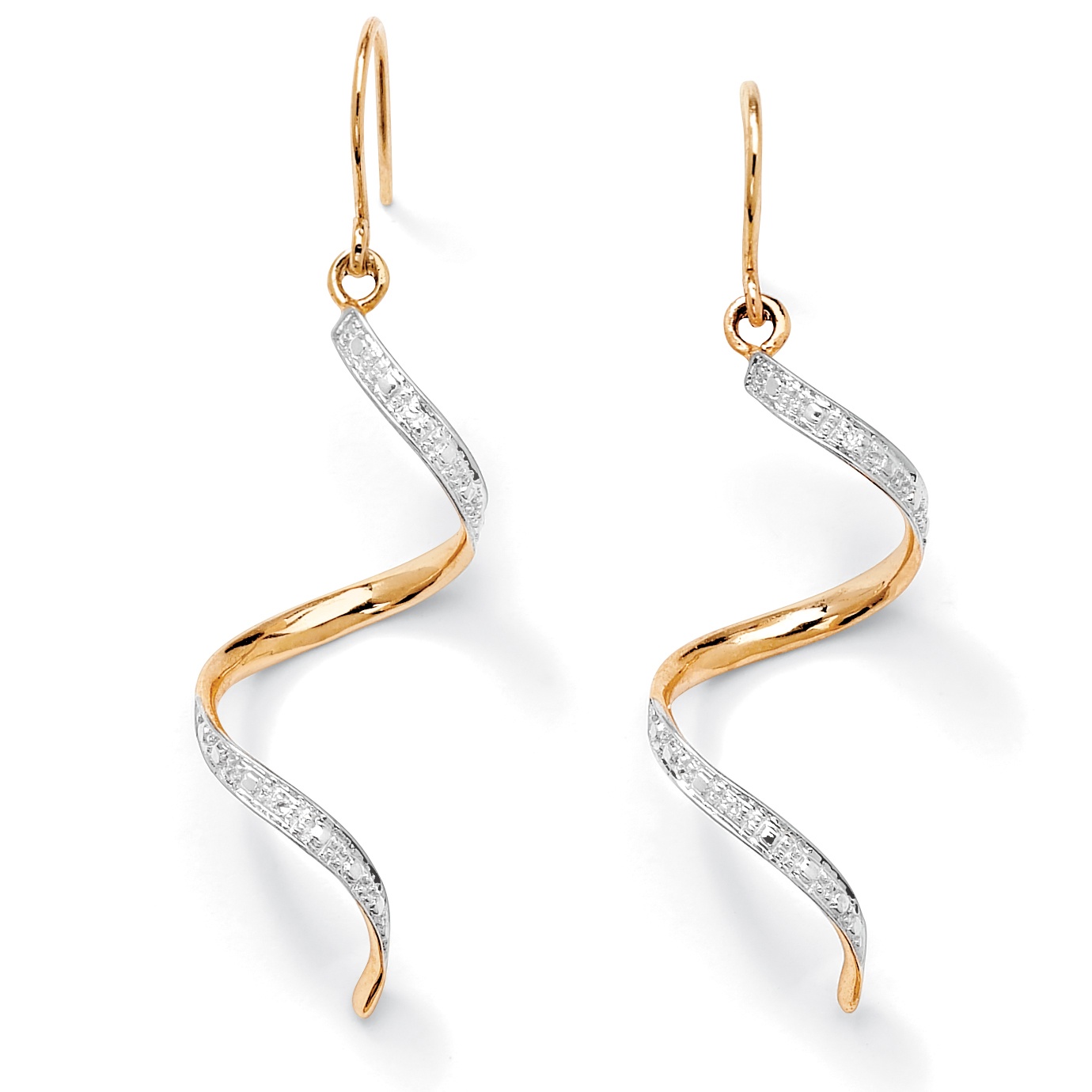 Tutone 10k Gold Diamond Accent Ribbon Drop Pierced Earrings